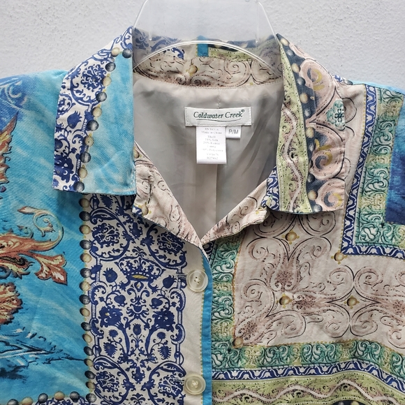 Coldwater Creek Silk Mixed Print Patchwork ButtonUp Jacket Size M - Picture 12 of 16